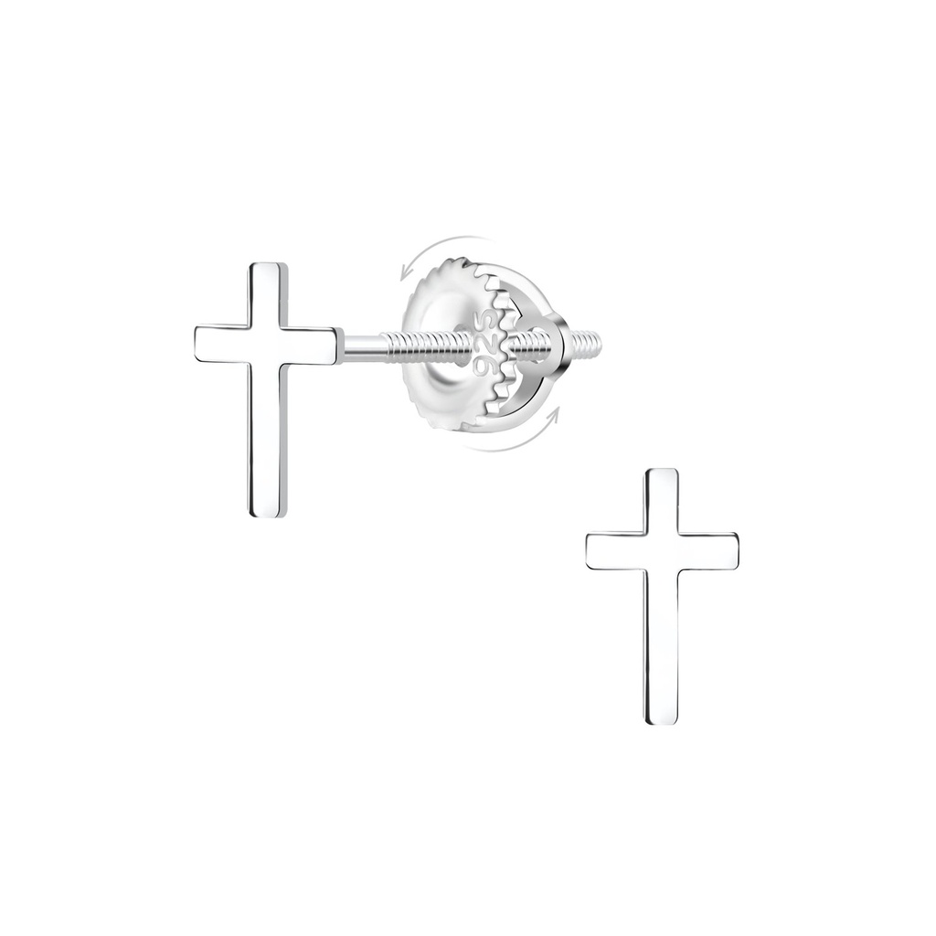 [10036046] Boucles d'oreilles à fermoir à vis croix en argent