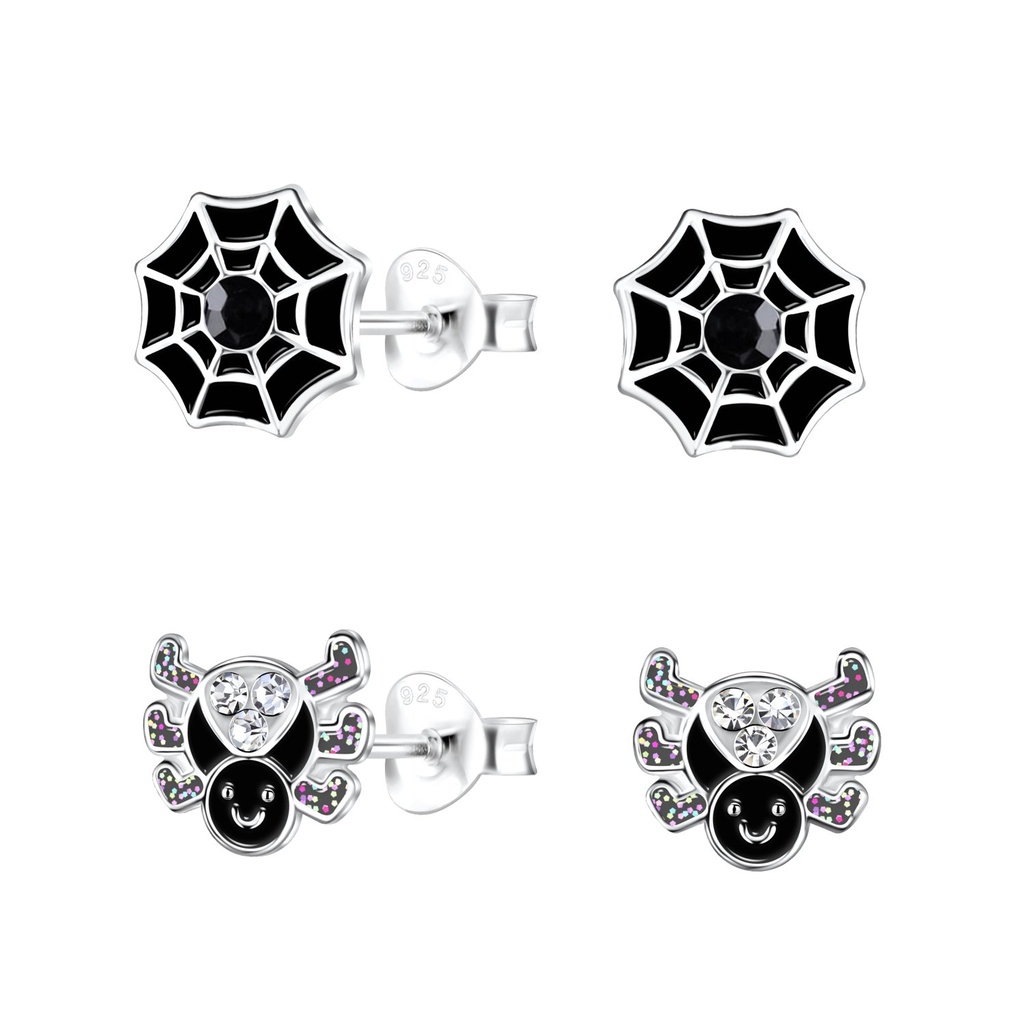 [10033970] Silver Spider Stud Earrings Set