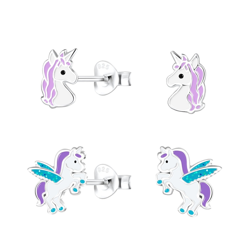 [10033968] Silver Unicorn Stud Earrings Set