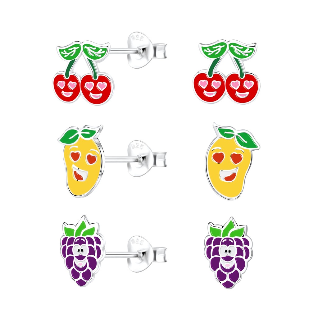 [10034002] Lot de puces d'oreilles fruits en argent