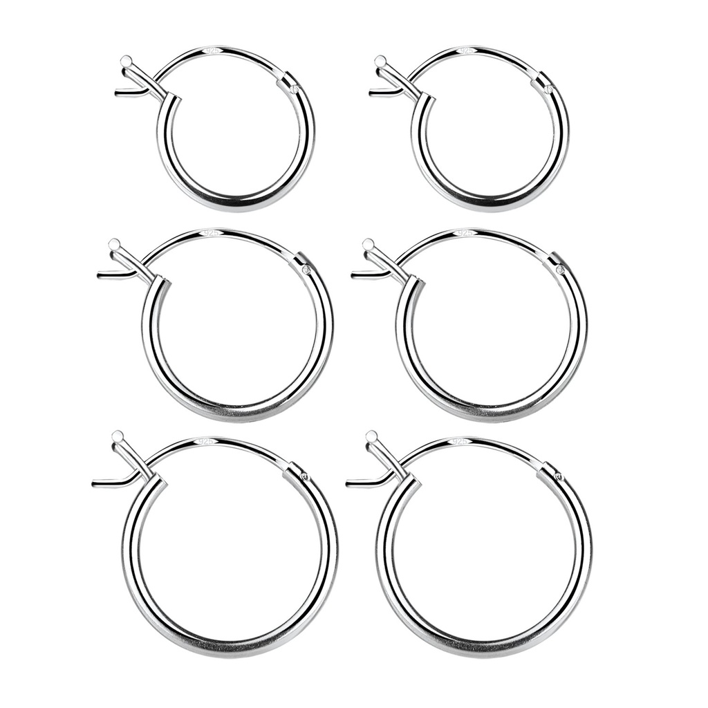 [10034046] Lot de créoles fermoir français en argent 10 mm, 12 mm et 14 mm