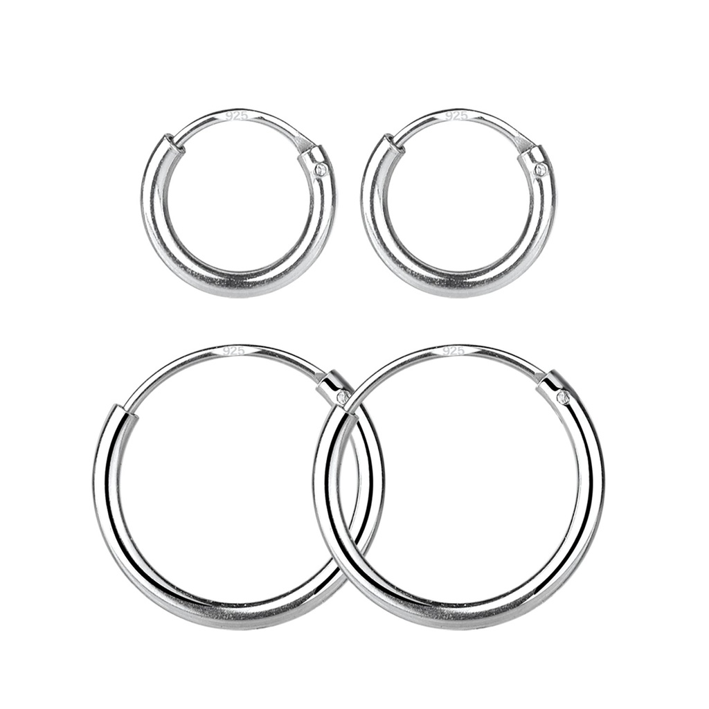 [10034040] 12mm and 18mm Silver Thick Hoop Earrings Set