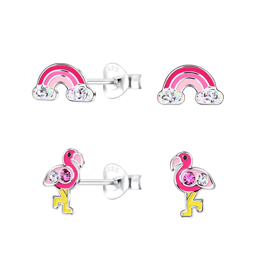 [10033979] Lot de puces d'oreilles flamant rose en argent