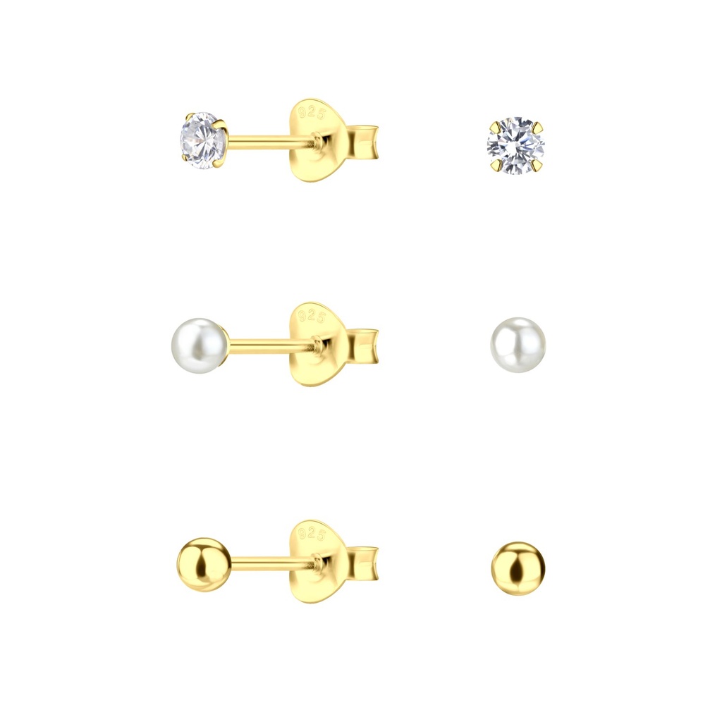 [10034580] 3mm Mixed Silver Stud Earrings Set