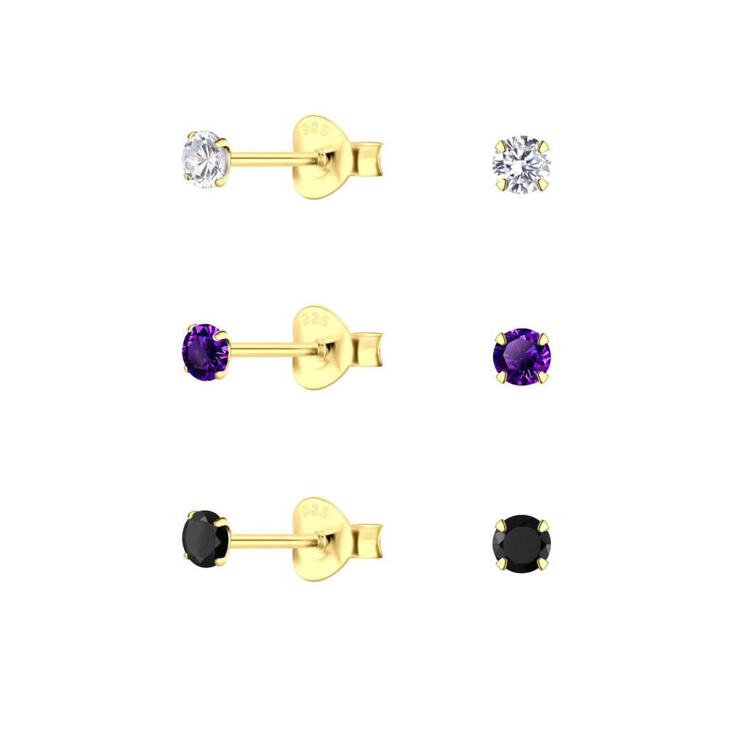 [10034038] Lot de puces d'oreilles en argent zircon rond 3 mm