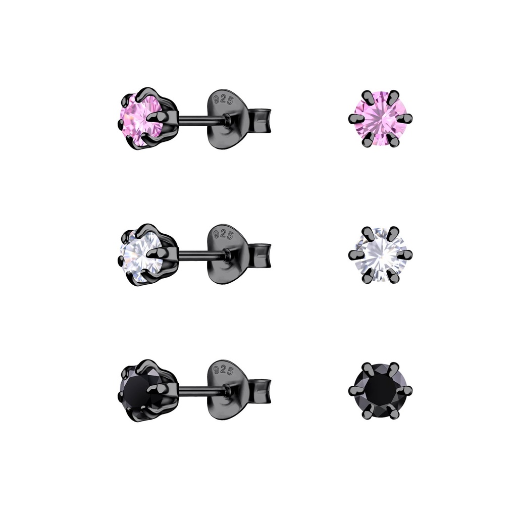 Lot de puces d'oreilles en argent zircon rond 4 mm