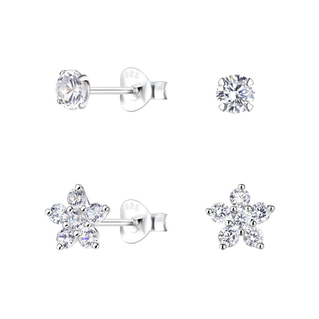 Lot de puces d'oreilles fleur en argent