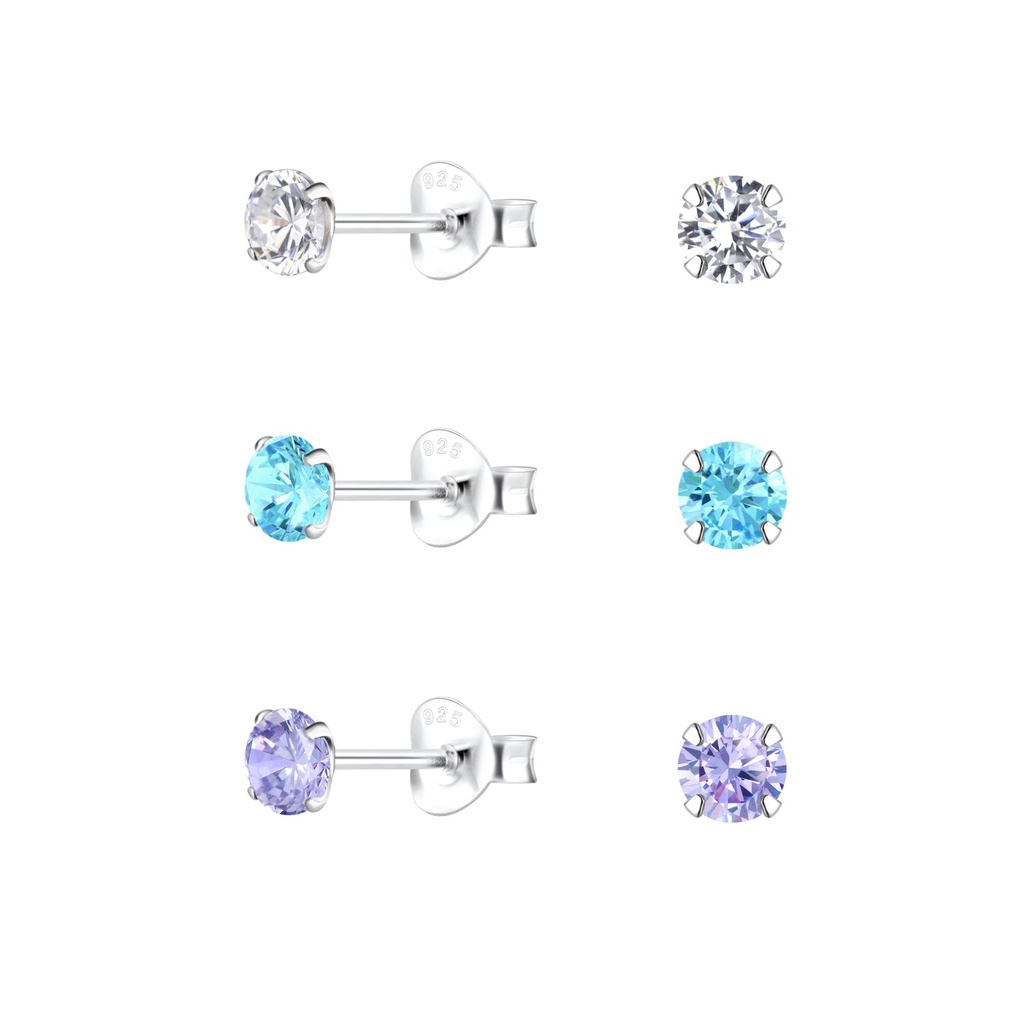 Lot de puces d'oreilles en argent zircon rond 4 mm