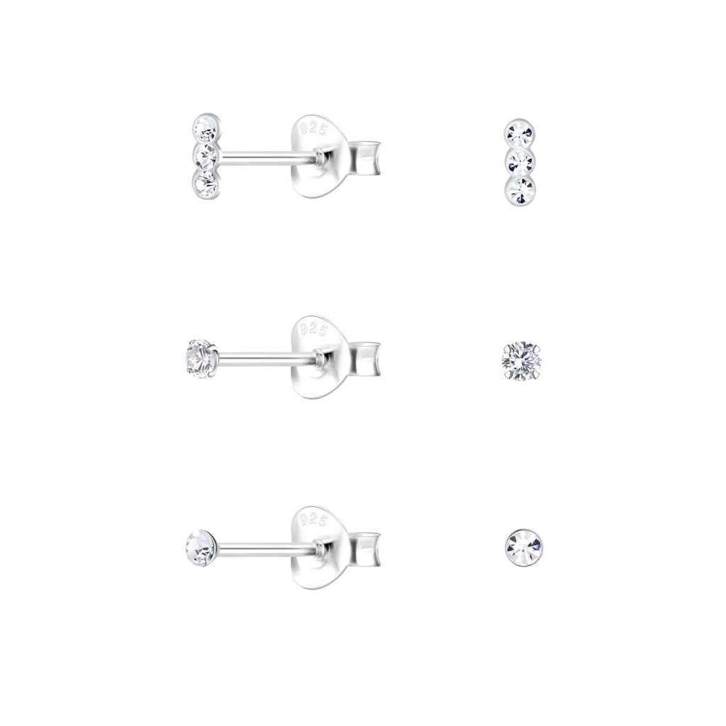 Silver Mixed Geometric Stud Earrings Set