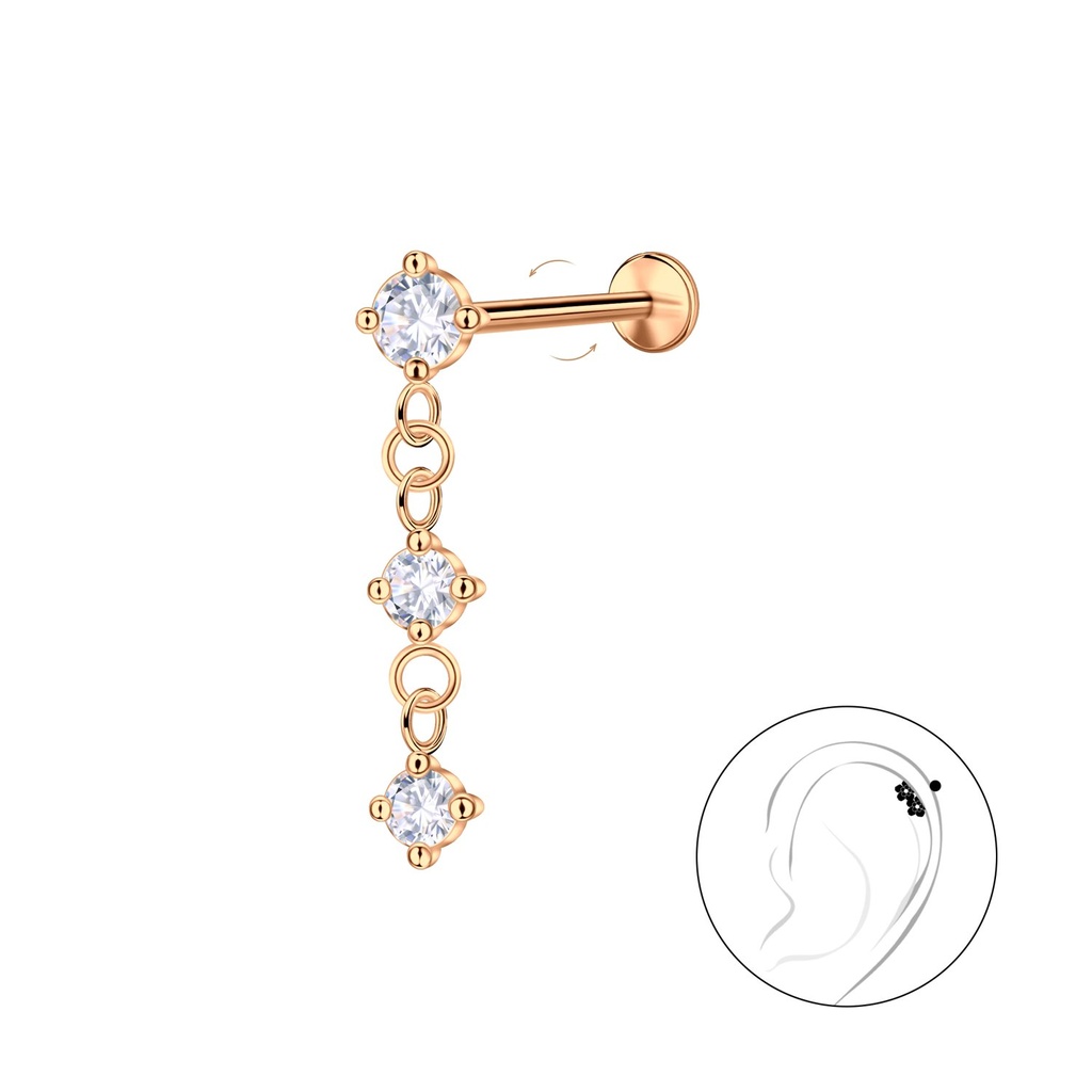 Labret en titane avec pierres pendantes en argent