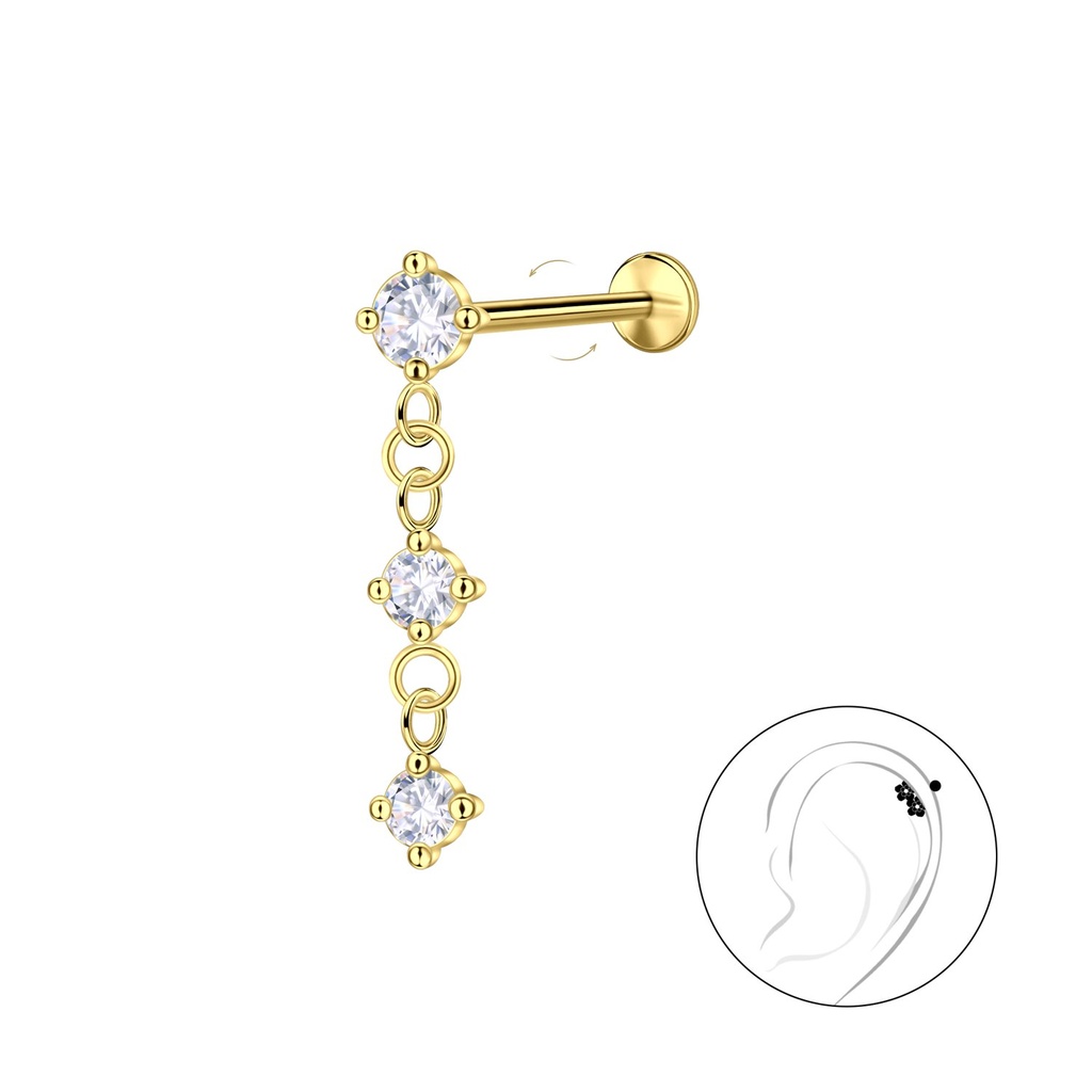 [10034838] Silver Hanging Stones with Titanium Labret (1.2X6 mm)