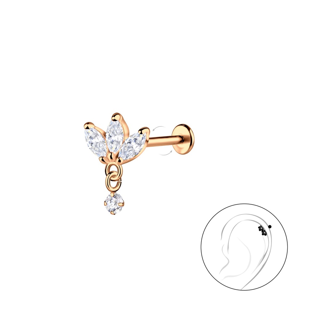 [10034872] Labret en titane avec fleur en argent (1.2X6 mm)
