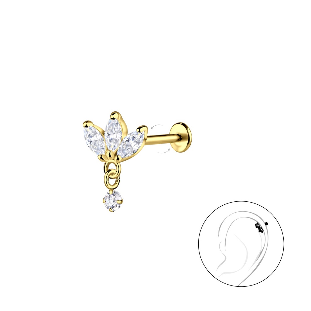 Labret en titane avec fleur en argent