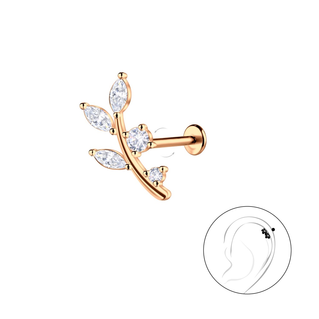 Labret en titane avec feuille en argent