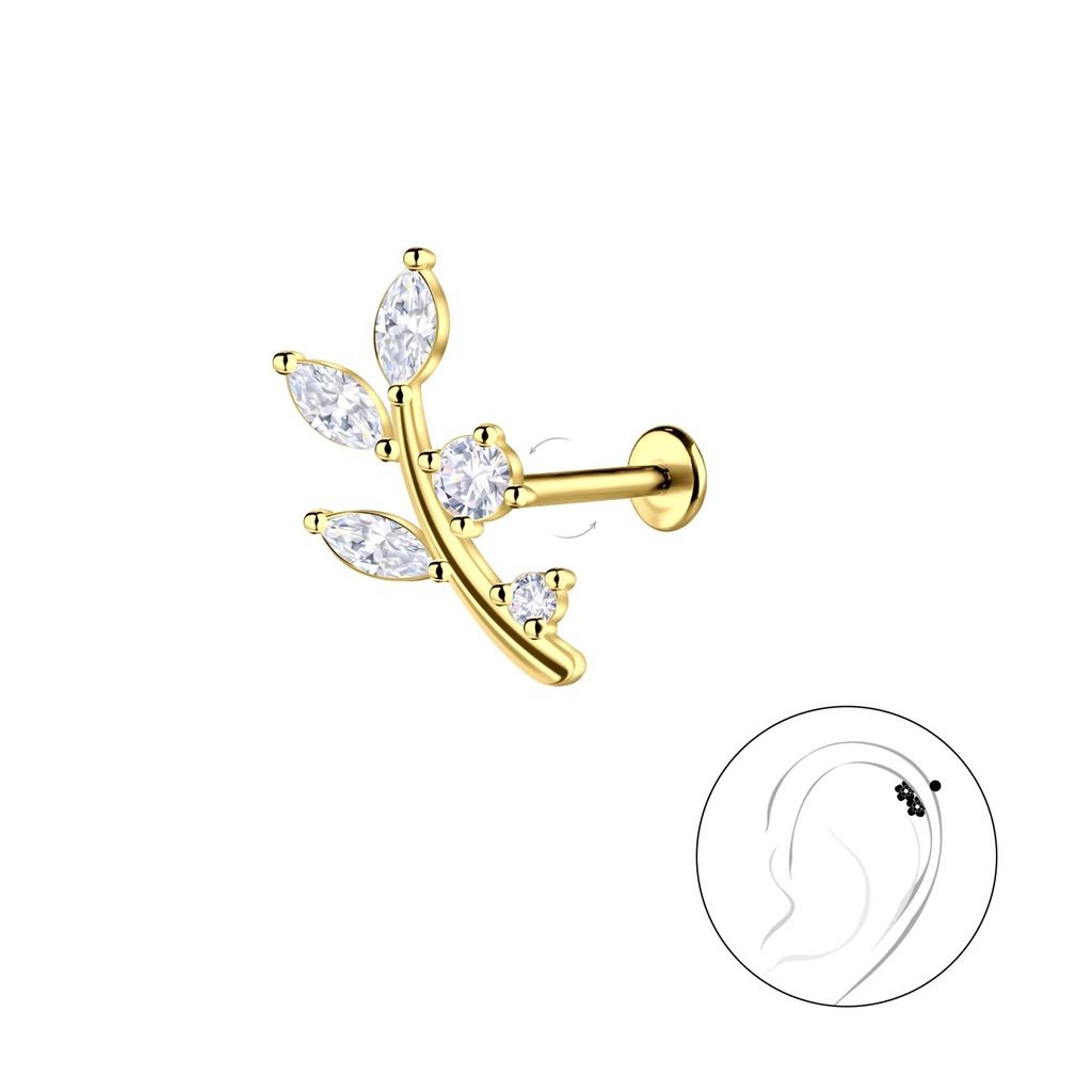 [10034857] Silver Leaf with Titanium Labret (1.2X6 mm)