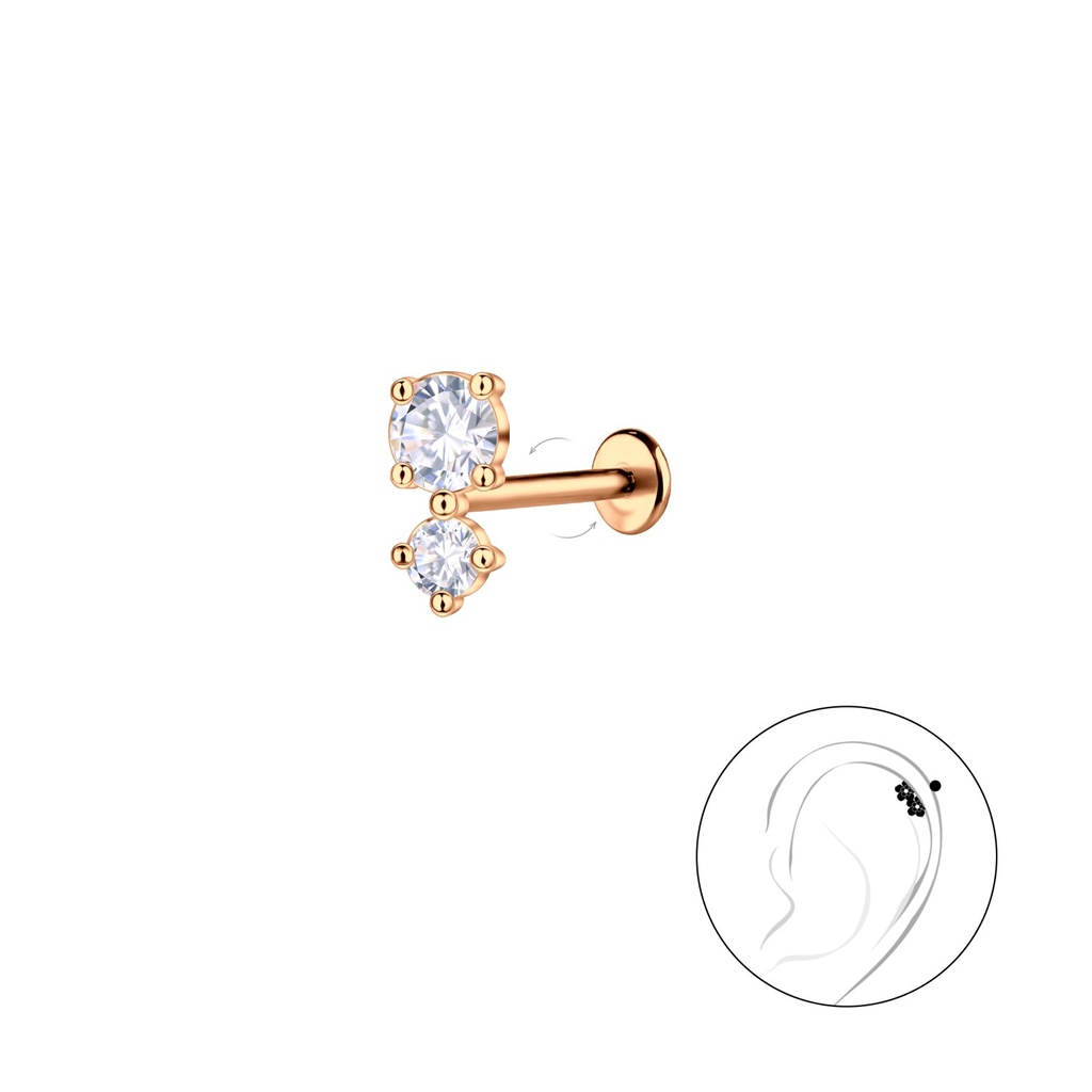 [10034834] Labret en titane avec pierres doubles en argent (1.2X6 mm)