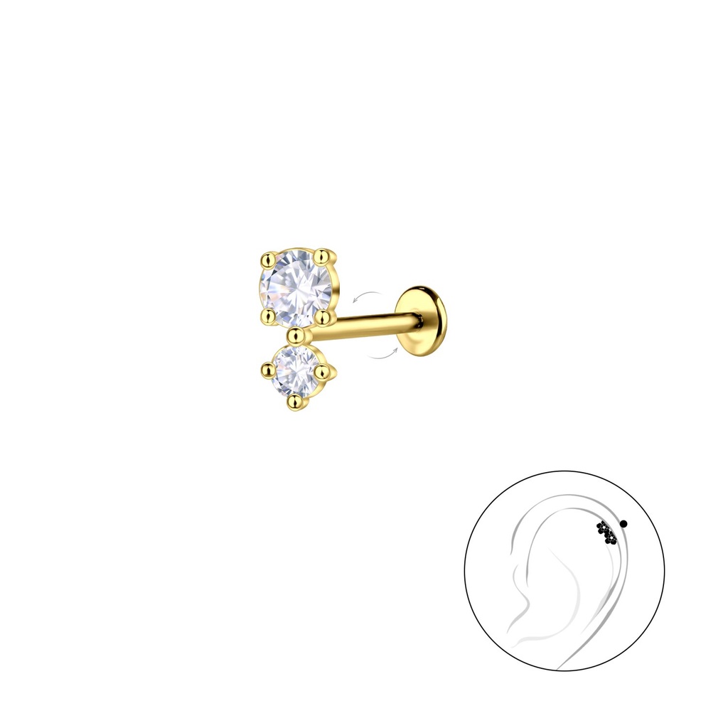 [10034833] Labret en titane avec pierres doubles en argent (1.2X6 mm)