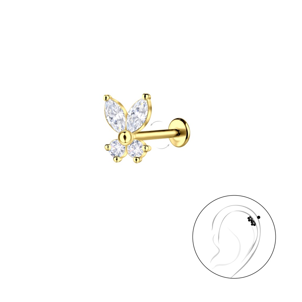 Labret en titane avec papillon en argent