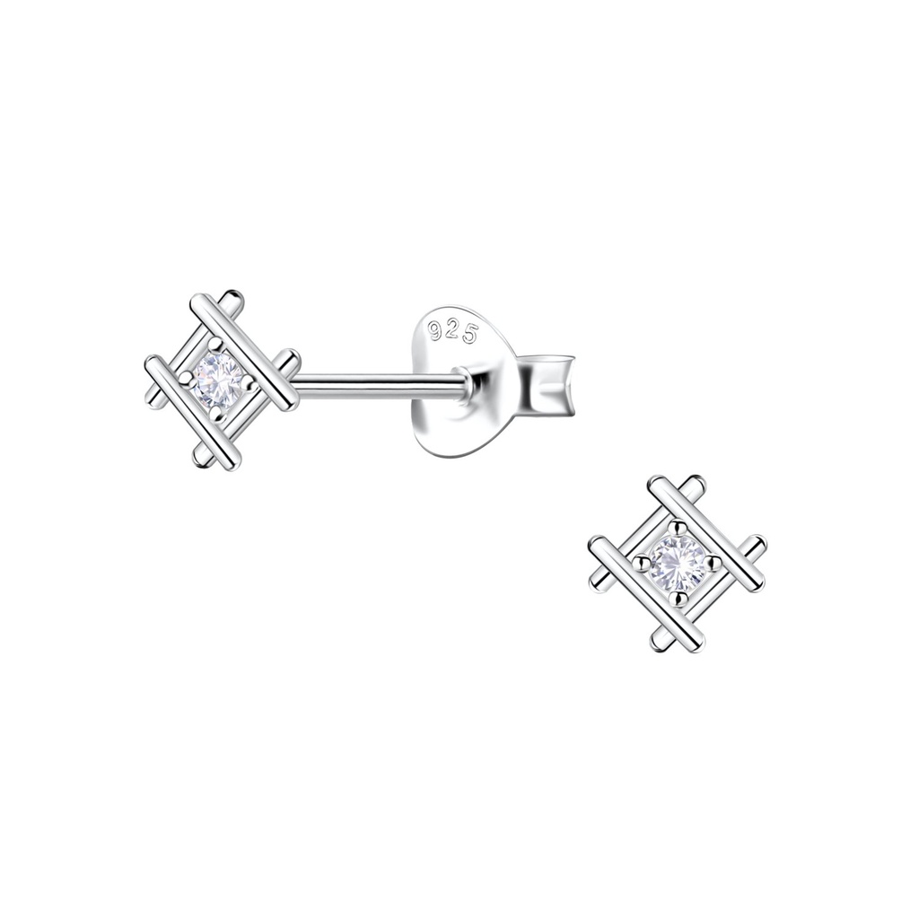 Silver Geometric Stud Earrings