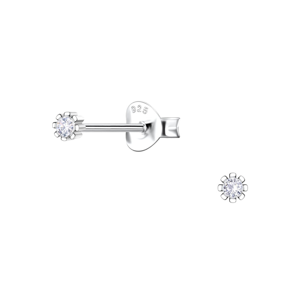 [10033828] Silver Single Stone Stud Earrings