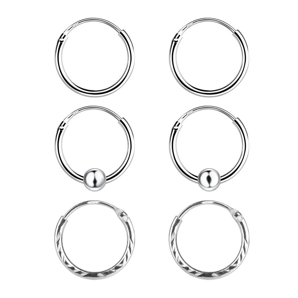 12mm Silver Hoop Earrings Set