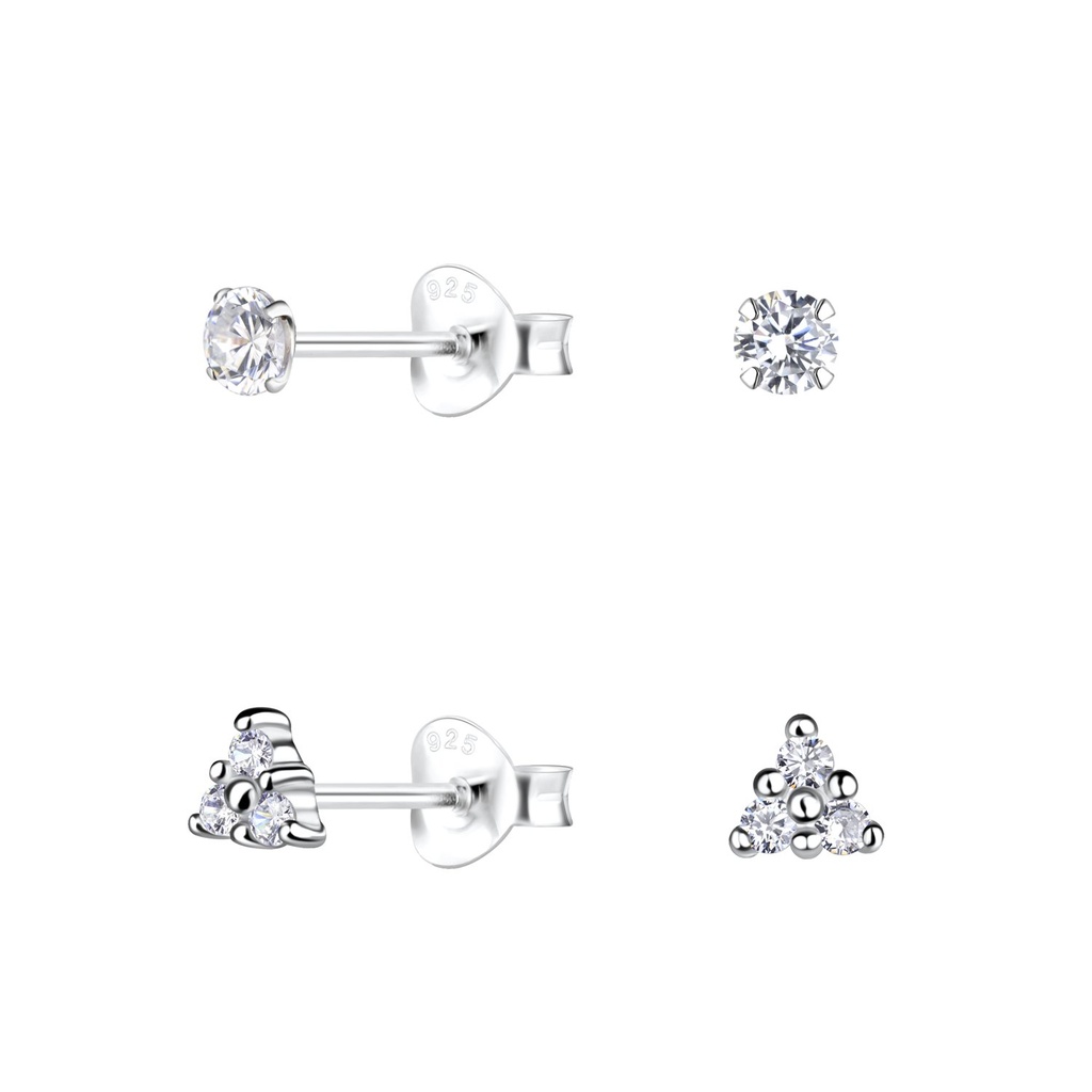 [10034012] Lot de puces d'oreilles géométriques en argent