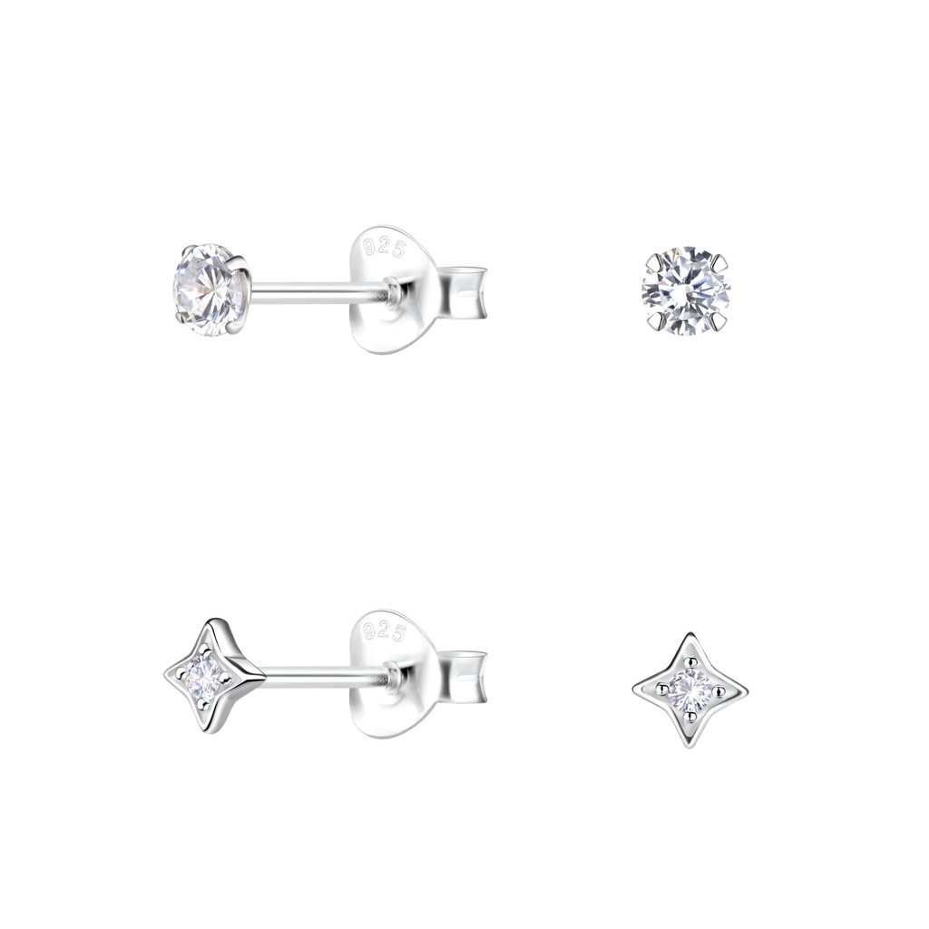 Silver Star Stud Earrings Set