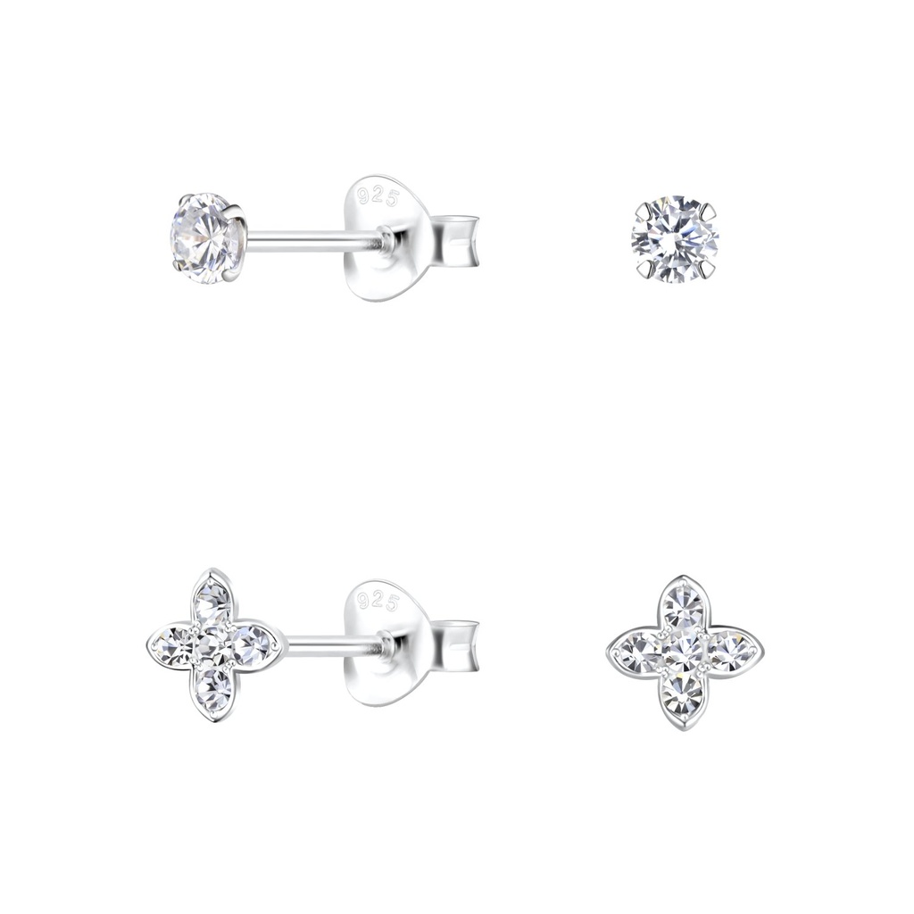 [10034016] Lot de puces d'oreilles fleur en argent