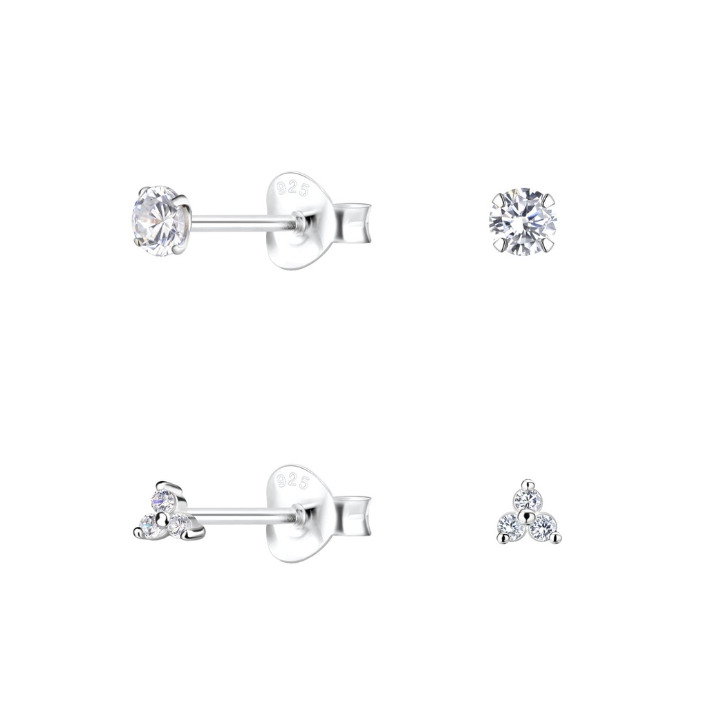 [10034008] Silver Geometric Stud Earrings Set