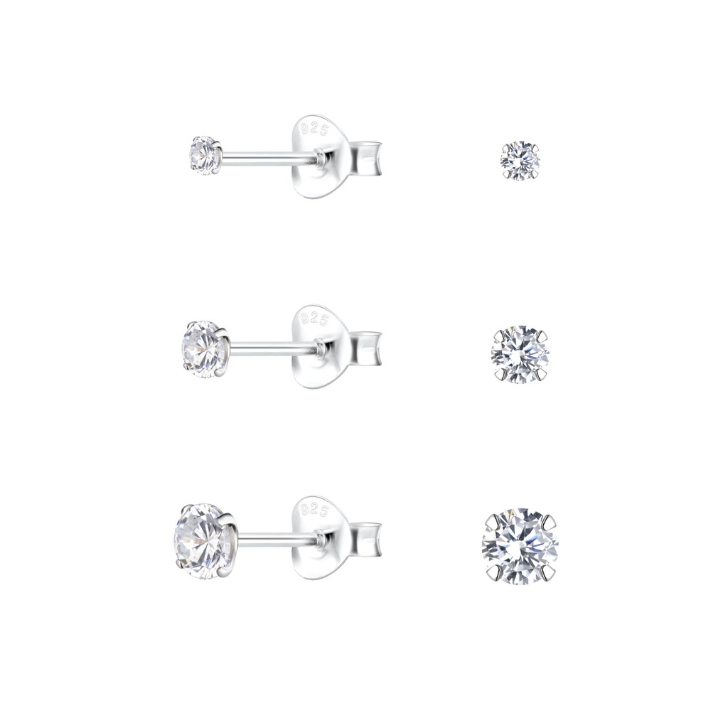 [10034024] Lot de puces d'oreilles en argent zircon rond