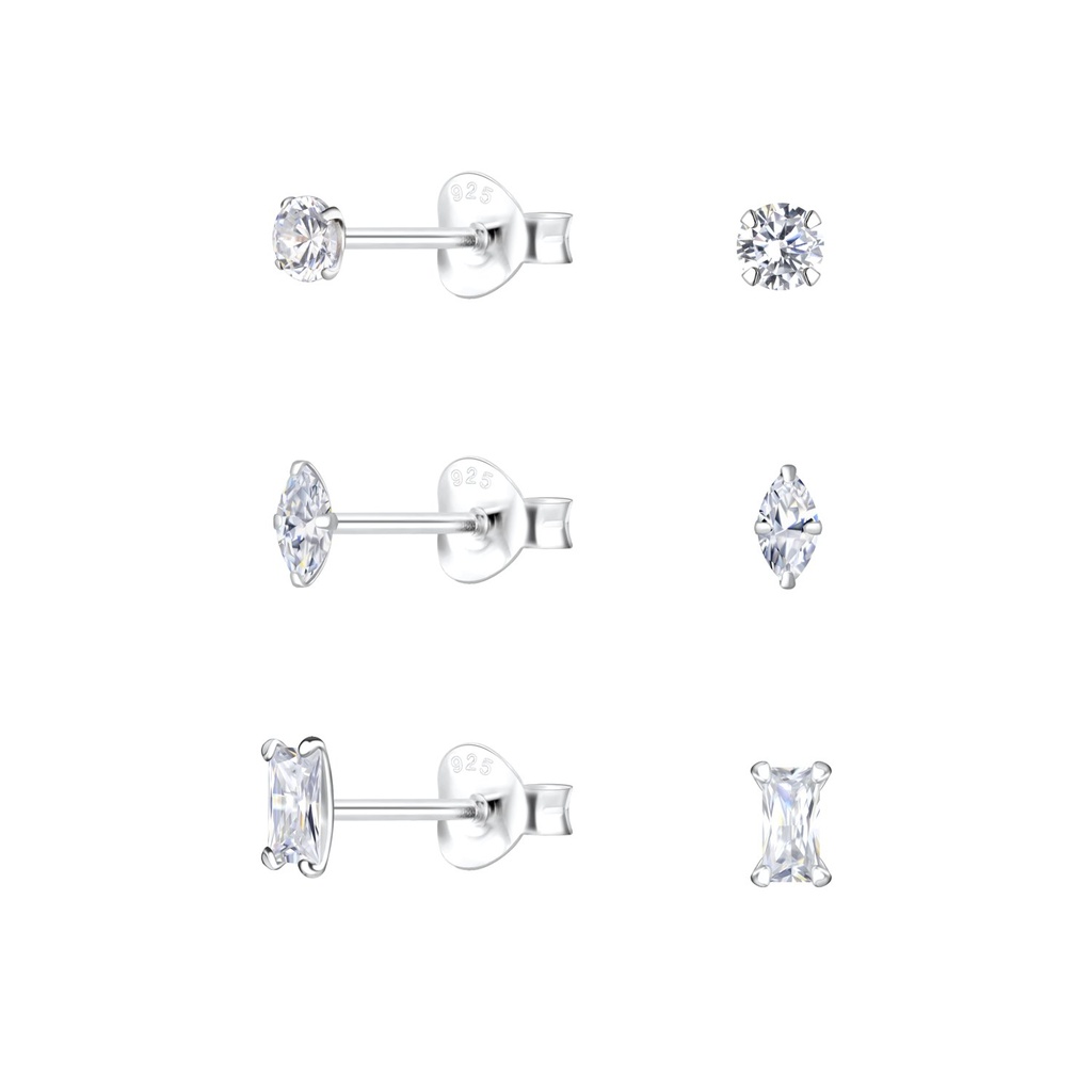 Silver Geometric Stud Earrings Set