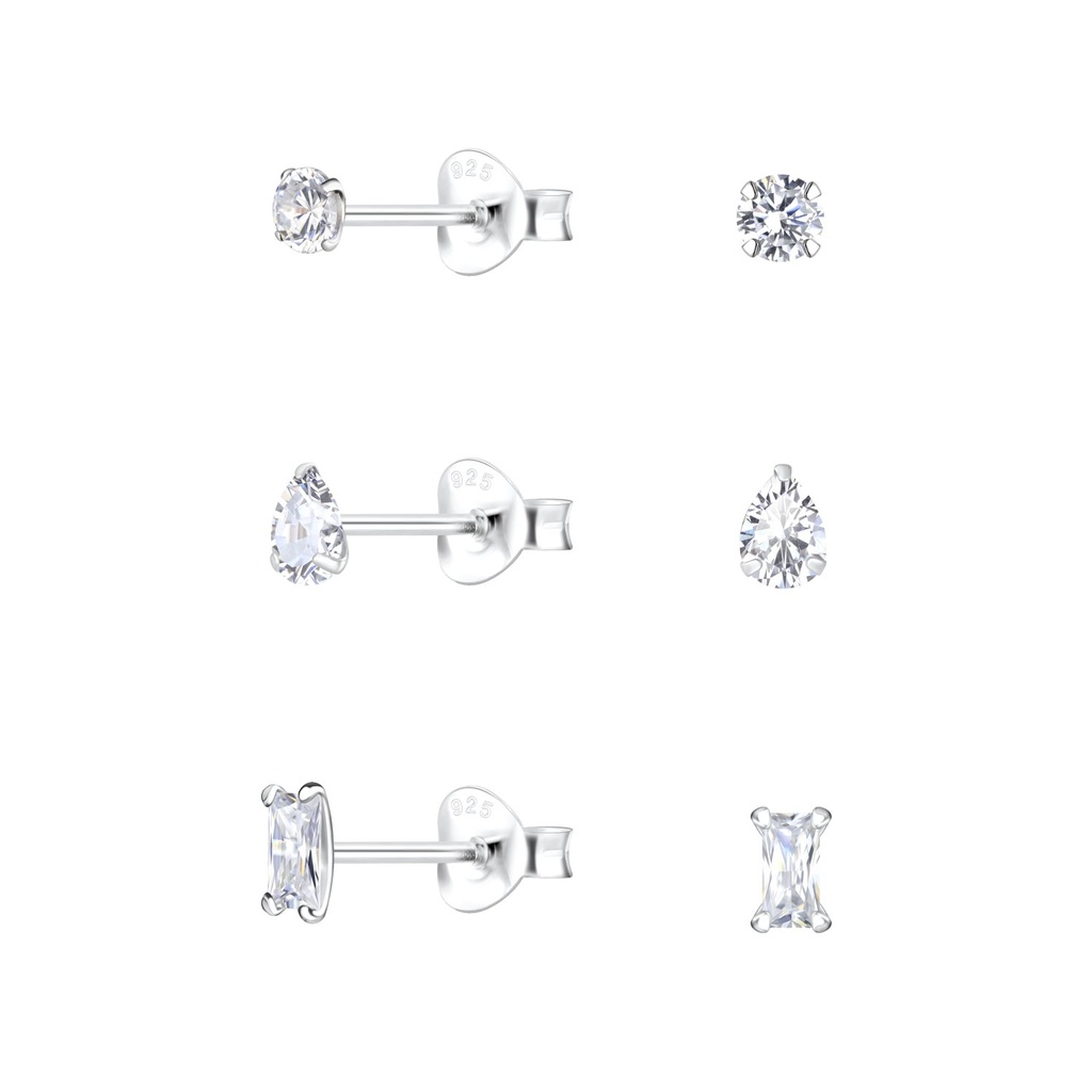[10034574] Lot de puces d'oreilles en argent zircon