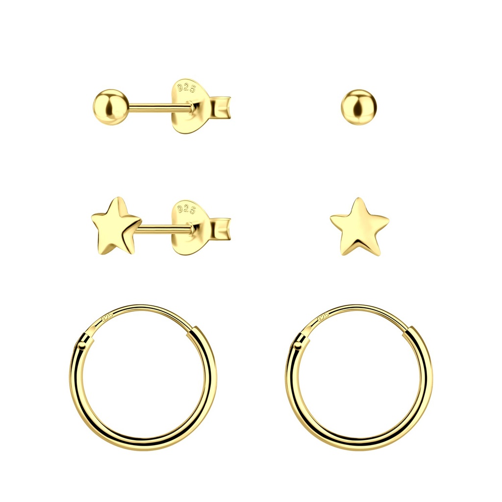 Silver Star Stud and Hoop Earrings Set