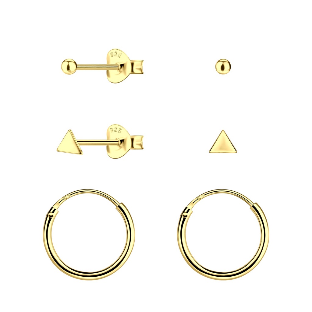 [10034548] Parure puces d'oreilles triangle et créoles en argent