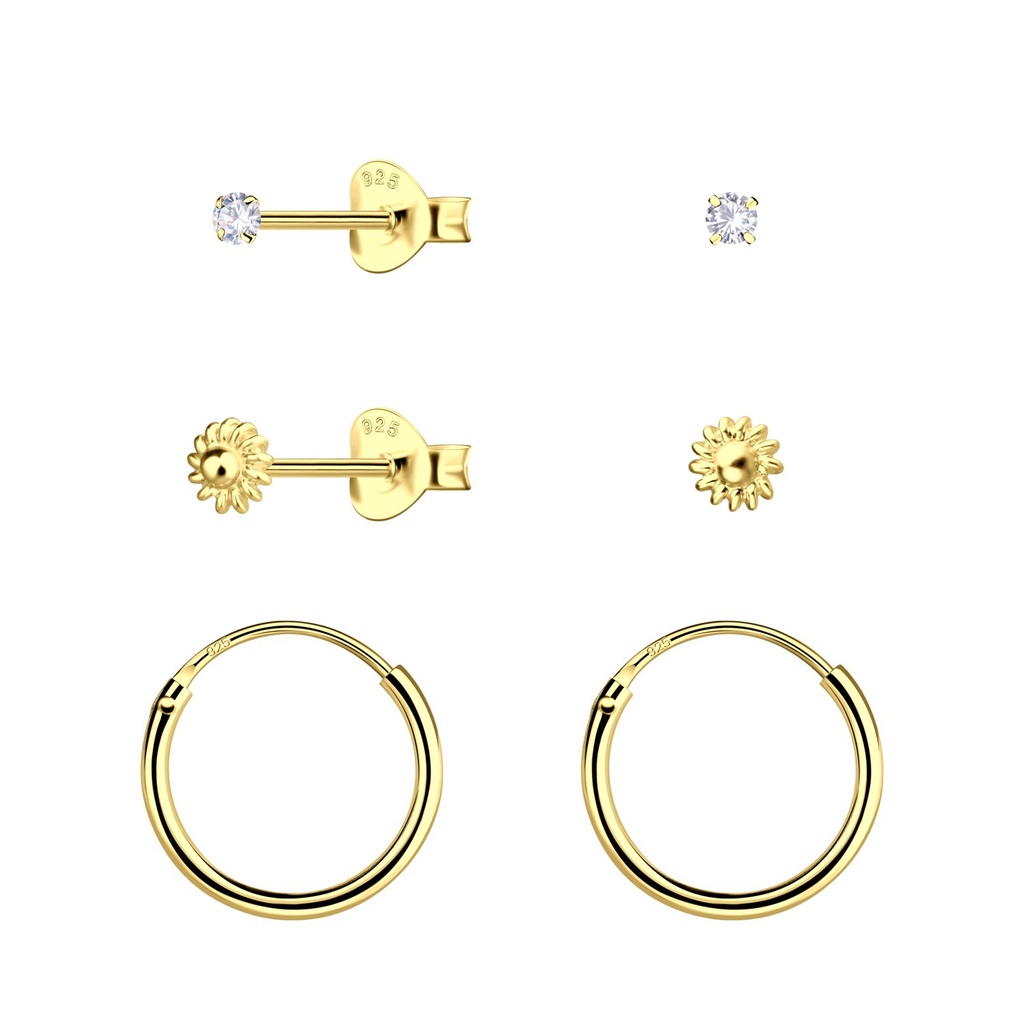 [10034546] Parure puces d'oreilles fleur et créoles en argent