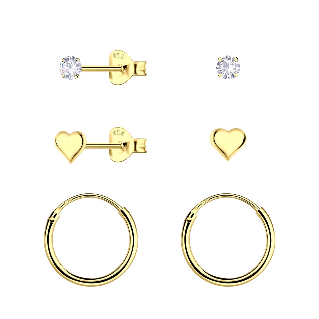 [10034545] Silver Heart Stud and Hoop Earrings Set