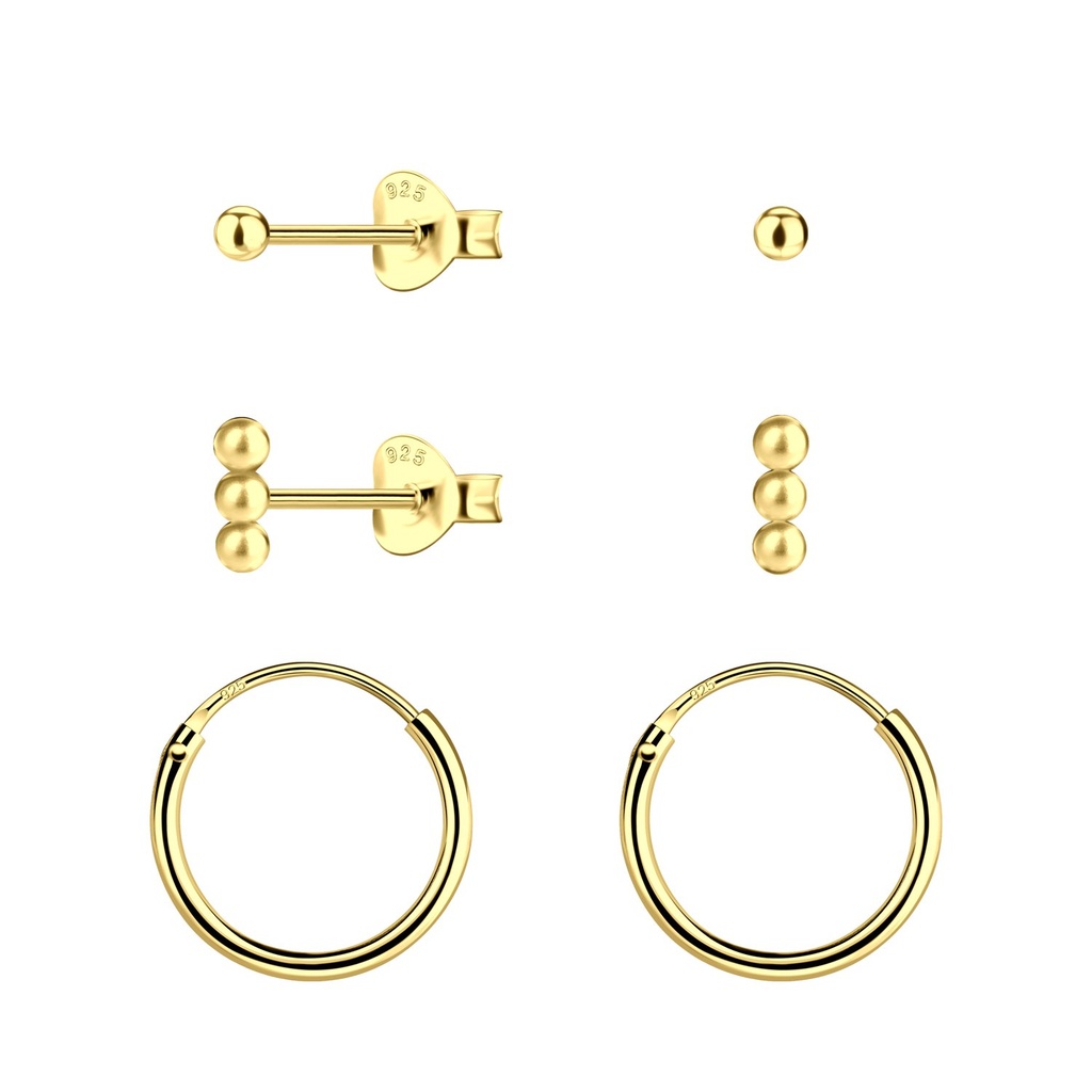 [10034542] Silver Ball Stud and Hoop Earrings Set