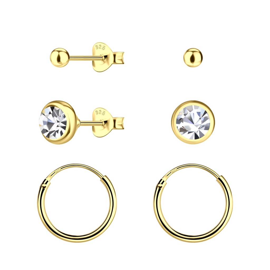 [10034544] Silver Round Stud and Hoop Earrings Set