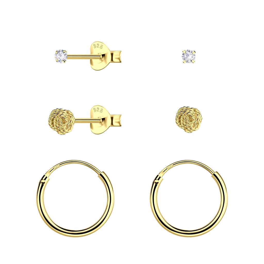[10034539] Silver Knot Stud and Hoop Earrings Set