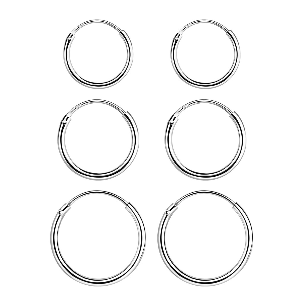 [10034045] Lot de créoles en argent 10 mm, 12 mm et 14 mm