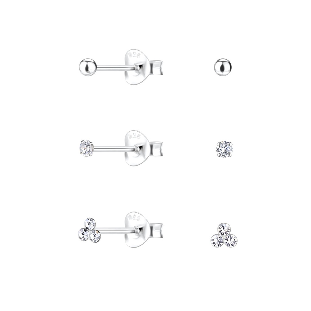 [10034032] Silver Basic Mixed Stud Earrings Set