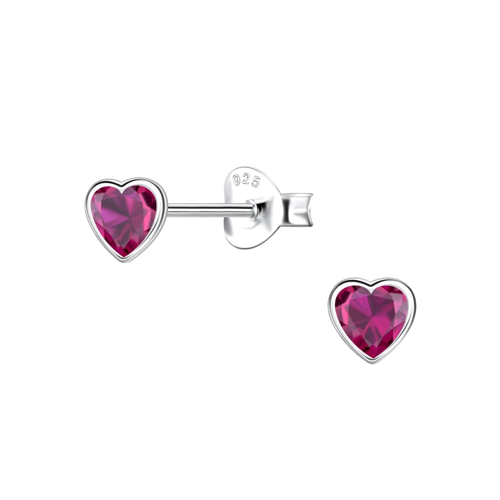 Puces d'oreilles en argent zircon cœur 4 mm
