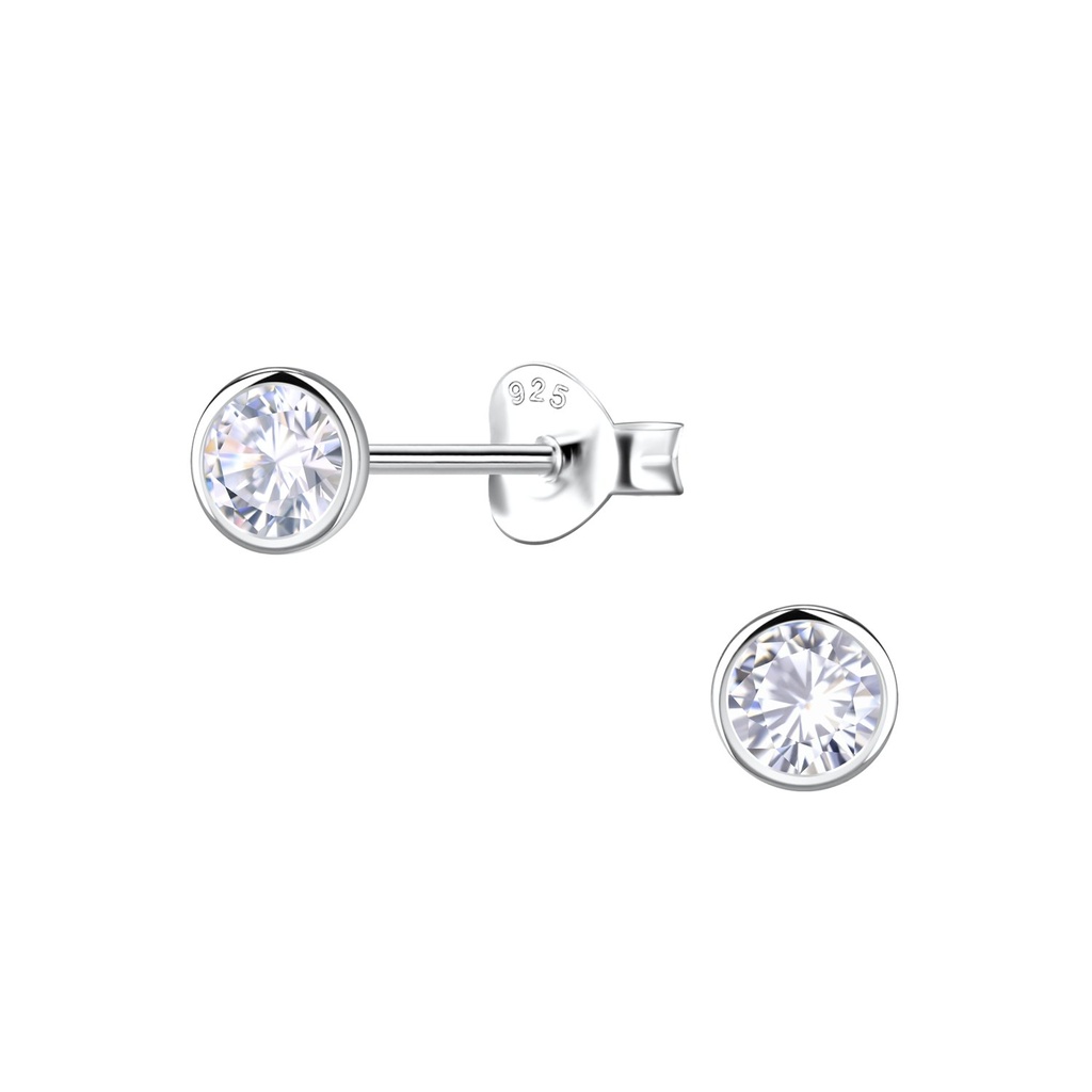 [10034254] 4mm Round Cubic Zirconia Silver Stud Earrings
