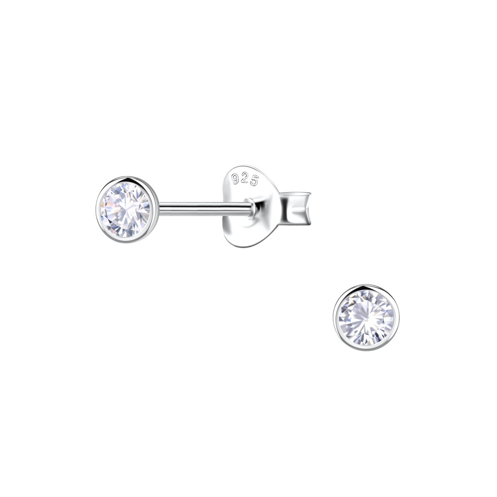 3mm Round Cubic Zirconia Silver Stud Earrings