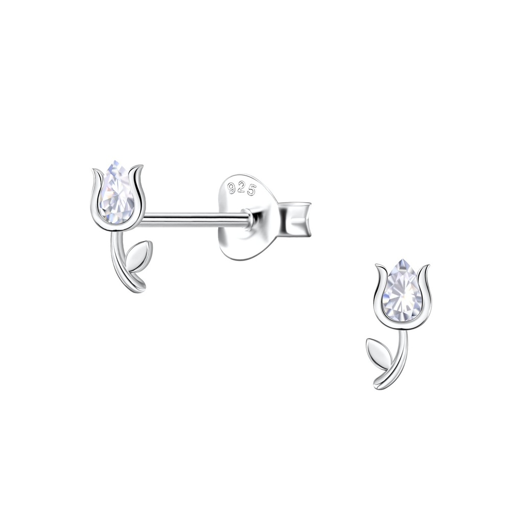 Silver Tulip Flower Stud Earrings