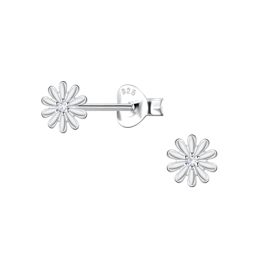 Puces d'oreilles fleur en argent