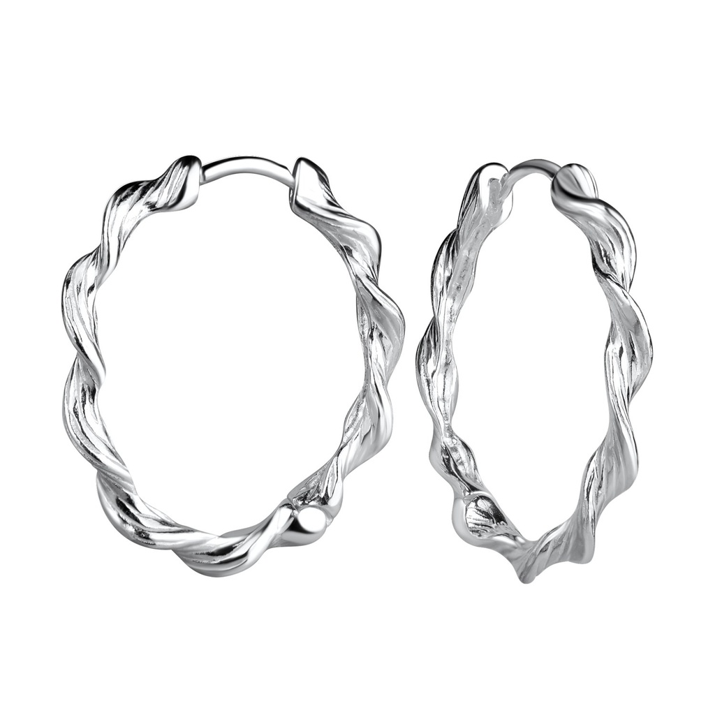 [10033576] Silver Twisted Huggie Earrings