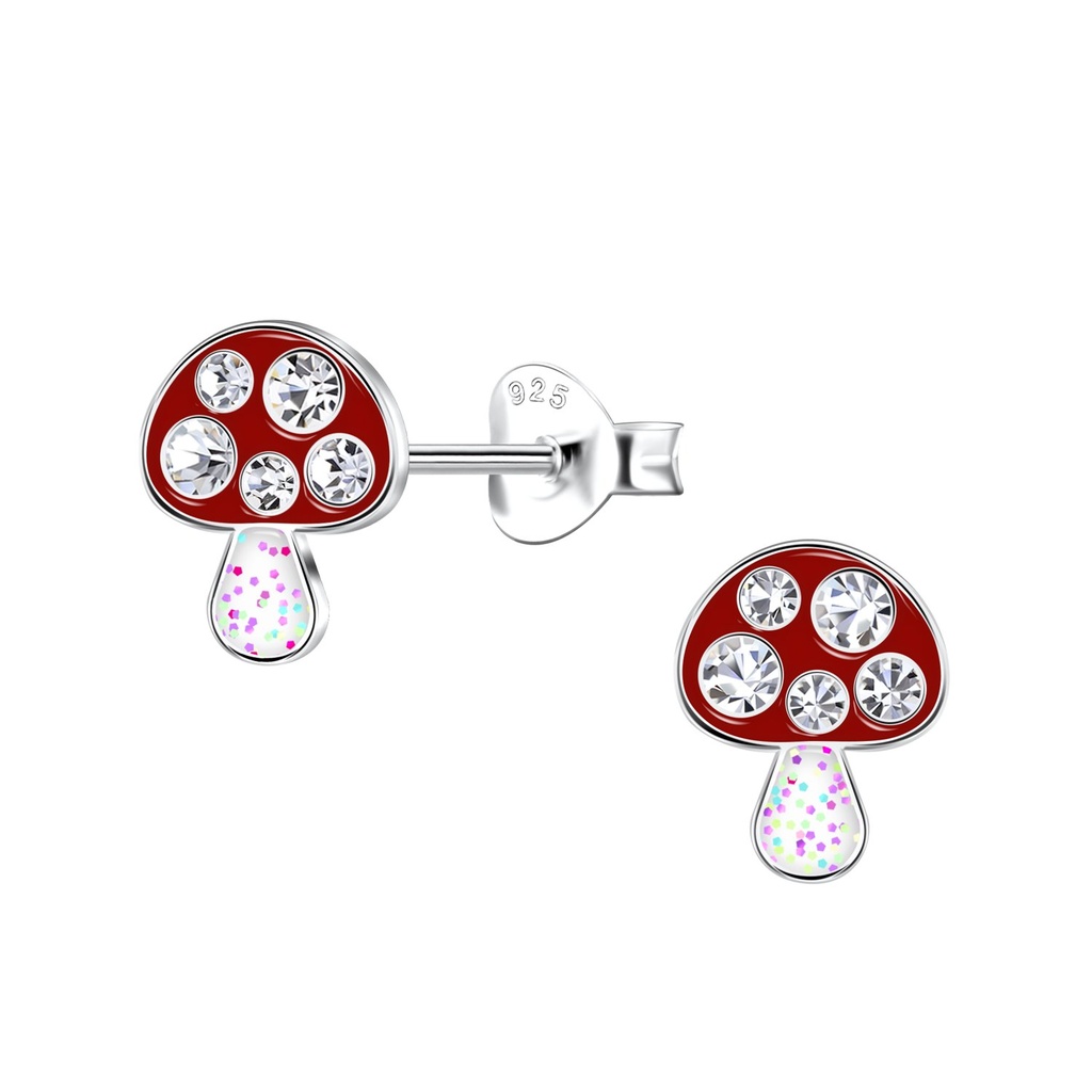 [10033821] Silver Mushroom Stud Earrings