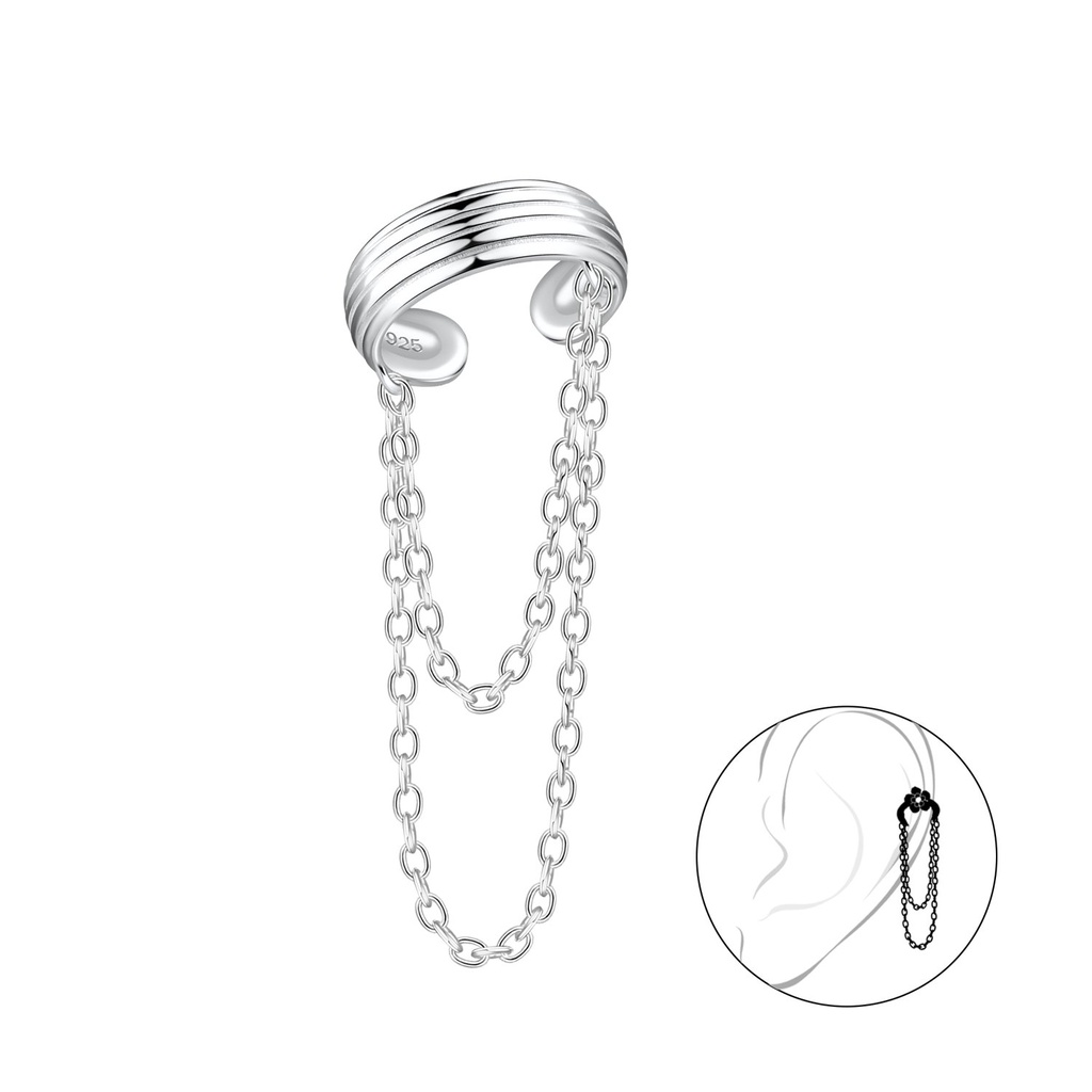 [10031991] Silver Lines Ear Cuff with Chain