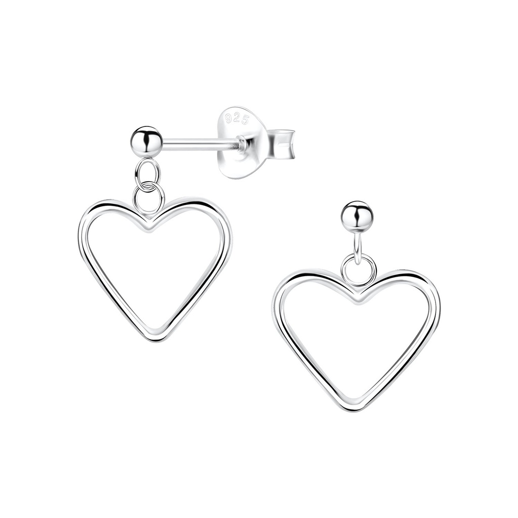 Silver Ball with Hanging Heart Stud Earrings